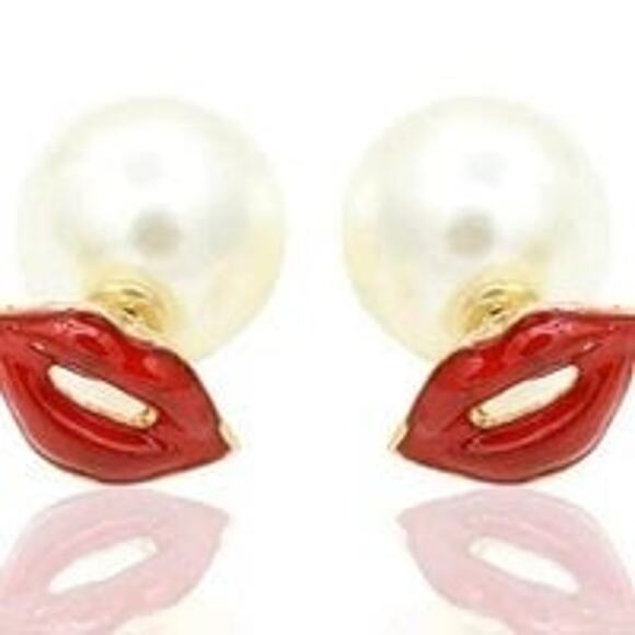 Double Sided Red Lips Kiss Earrings Peek-a-boo - Picture 1 of 1